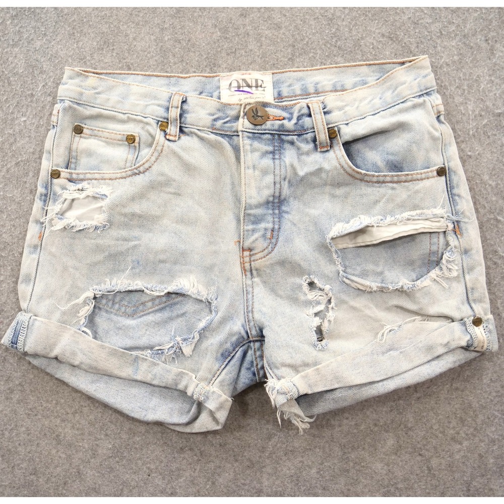 One Teaspoon Faded Light Blue Ripped Denim Shorts
